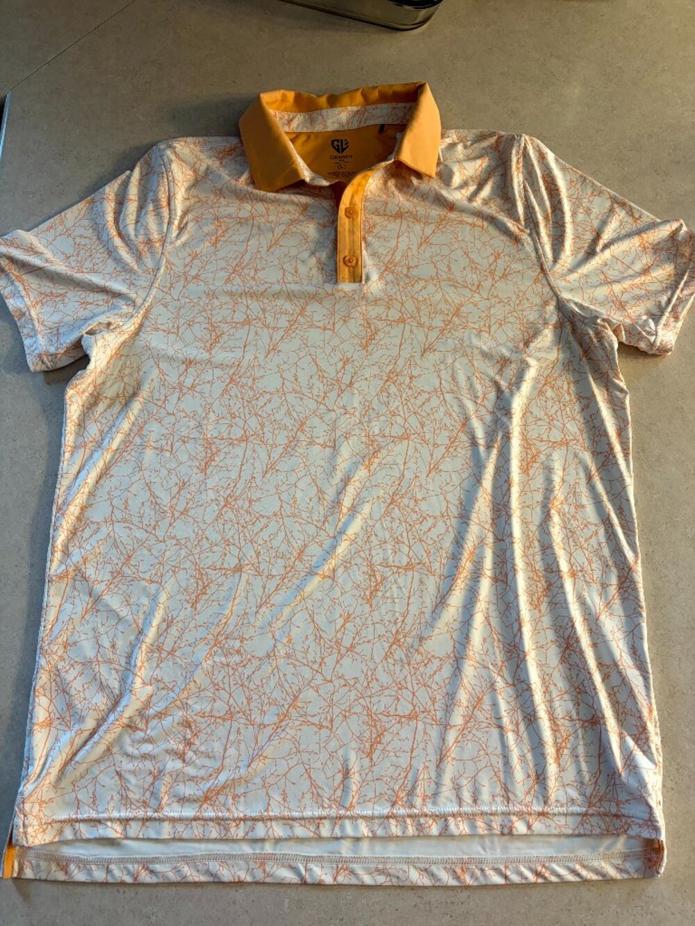 Graham Luxe Men's Polo Shirt Orange and White Size L Golf Shirt